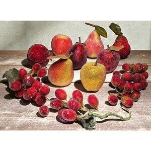 Vtg Sugar Beaded Decorative Fruit Lot Jeweled Frosted Dew Drop Pear Apple Grapes